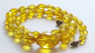 Czech Vintage Art Deco Fluorescent Canary Yellow Faceted Glass Bead Necklace