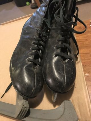 Canadian Flyer Vintage Ice Skates Mens Size 11 Black Leather Hockey With Covers