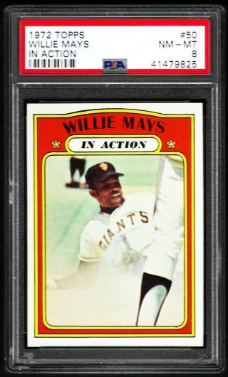 1972 Topps Baseball Willie Mays In Action Card 50 Psa 8 Nm - Mt