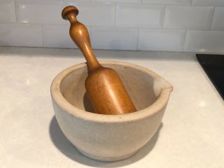 Vintage Large 8 " Apothecary Mortar And Pestle Warranted Acid Proof Bowl No 5