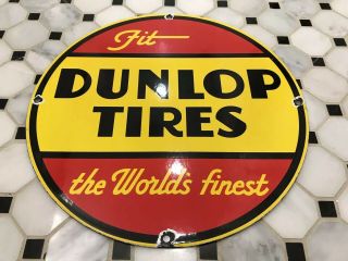 Vintage Dunlop Tires Porcelain Sign Auto Service Station Dealership Gas Oil