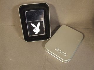 Playboy Black And Chrome Zippo Lighter In Tin Box