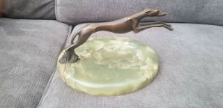 Art Deco Bronze And Marble Greyhound Ashtray