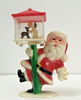 Vintage Christmas Hard Plastic Santa On Light Post Snow Globe W/angel And Deer