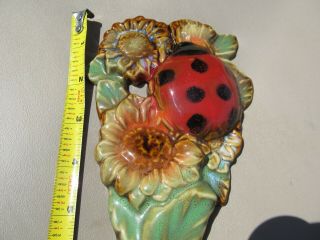 Rare Vintage Ceramic Wall hanging Plaque Flowers With Ladybug Old Piece 2