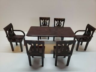 Vintage Plasco Dollhouse Dining Table And 6 Chairs 1:12 Scale