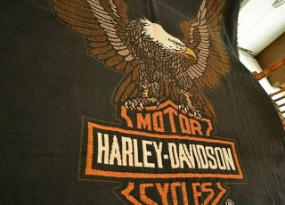 Rare Vintage Harley Davidson Motorcycles Throw Blanket Big Eagle Logo 70s 80s