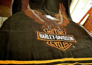Rare Vintage Harley Davidson Motorcycles Throw Blanket Big Eagle Logo 70s 80s 2