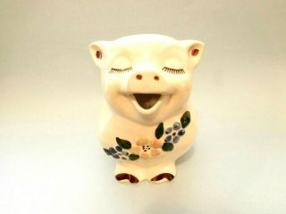 Vintage 1940s Smiley Pig Shawnee Pitcher Usa Ceramic Art Pottery Floral 8 " X 9 "