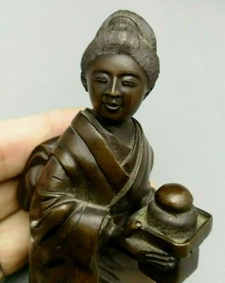 Early 20th Antique Japanese Bronze Figure Of Woman