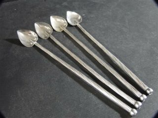4 Vintage Sterling Silver Reeded Ice Tea Julep Heart Bowl Straw Spoon