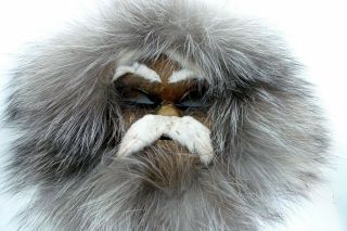 Vintage Alaska Eskimo Mask Caribou Skin Face Fox Ruff Signed Mabel Paneak Burris