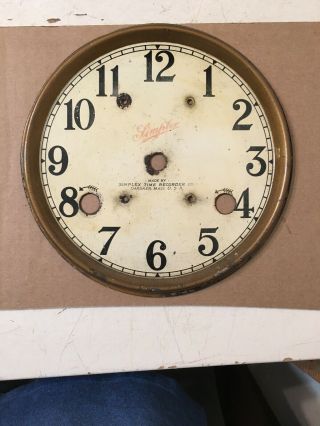 Vintage Simplex Time Recorder Punch Clock Dial With Mounting Screws