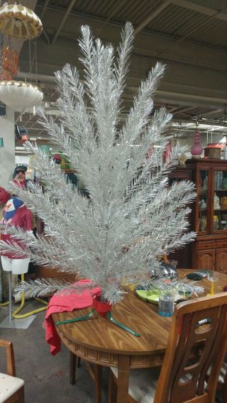 Vintage Mcm 6 1/2 Foot Aluminum Christmas Tree 65 Branches With Stand