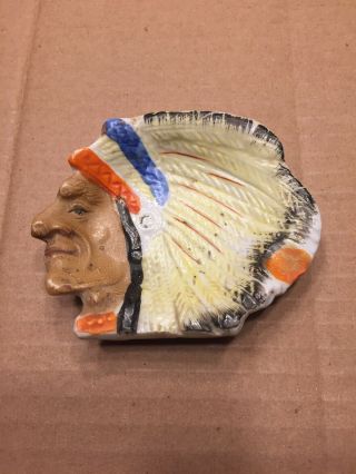 Vintage Ceramic Ashtray Indian Chief With Headdress Made In Japan