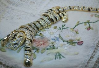 Large Jewellery Art Deco Tiger Brooch Crystal Rhinestone Silver And Gold Jewelry
