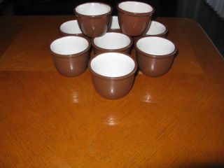 Set Of 9 Vintage Brown Pottery Ramekins Custard Cups Weller,  Others