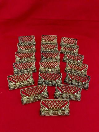 Vintage Brass Place Card Holders Set Of 18 Roses And Lattice Design