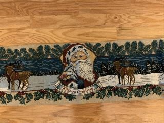 Vintage Christmas Holiday Santa Claus Reindeer Tapestry Table Runner 2