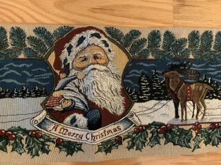 Vintage Christmas Holiday Santa Claus Reindeer Tapestry Table Runner 3