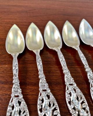 (8) RARE DOMINICK & HAFF STERLING SILVER CITRUS SPOONS: LABORS OF CUPID 1900 3