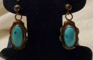 Vintage Navajo Sterling Silver Sleeping Beauty Turquoise Dangle Earrings