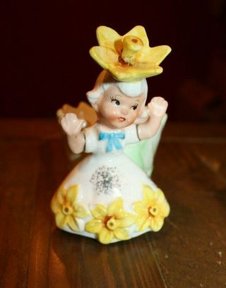 Vintage Napco 1958 Flower Girl W/ Magnet In Vase For Pin Storage