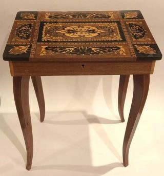 Antique Vtg 17” Italian Inlaid Marquetry Wood Musical Jewelry Box Table Numbered