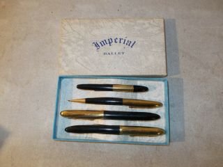 Vintage Imperial Black And Gold Set Of 4 Fountain Pen Mechanical Pencil