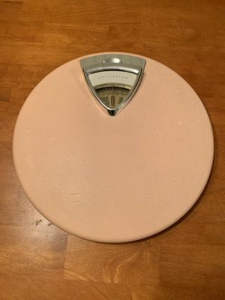 Vintage Pink & Gold Fleck 1950s Counselor Round Bathroom Scale Midcentury