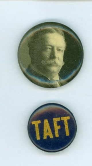 2 Vintage 1908 President William H.  Taft Political Campaign Pinback Buttons Blgd