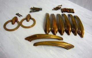 10x Vintage Brass Copper? Dresser Drawer Pulls Handles Art Deco Waterfall 3502