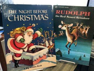 Vintage A Big Golden Book The Night Before Christmas & Rudolph 1950 
