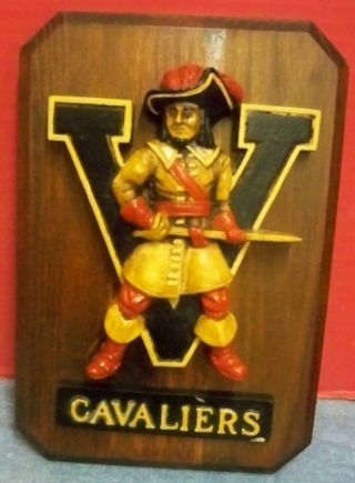 Vintage Wood Virginia Cavaliers 3d Plaque Wall Hanging Ncaa College Mascot 9.  5 " T