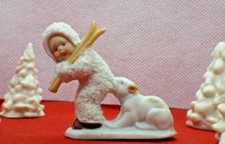 Vintage Antique Bisque Snow Baby Snowbaby Skis Puppy Dog Seat Of Pants Germany