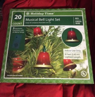 Vintage Holiday Time Red Musical Bells 8 Ft.  Christmas Lights Set