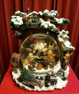 Vintage Large Christmas Musical Water Globe Over The River & Through The Woods