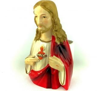 Vintage Jesus Sacred Heart Planter Figurine Potpourri Red Robe Lego Japan