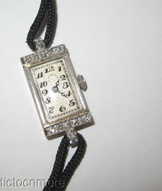 Antique Art Deco Platinum & 18k Gold Tiffany Diamond Bezel Bar Watch