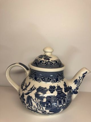 Vintage Churchill Blue Willow Teapot Staffordshire England Very