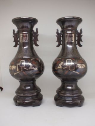 Chinese / Vietnamese silver inlaid bronze altar vases 19th century 2
