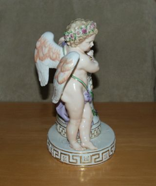 Antique Meissen Porcelain Figure of Cupid Writing with Arrow,  Mask on Column E82 2