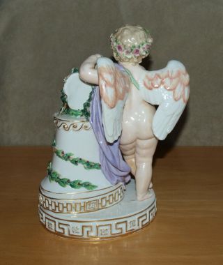 Antique Meissen Porcelain Figure of Cupid Writing with Arrow,  Mask on Column E82 3