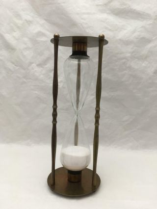 Large 10.  75 " Vintage Brass & Glass " Hourglass " Sand Timer (about 1/2 Hr)