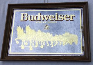 Vintage 1988 Budweiser King Of Beers Mirror Sign Clydesdales Anheuser - Busch
