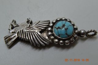 Vintage Sterling Silver Native American Turquoise Eagle Pendant By Ad