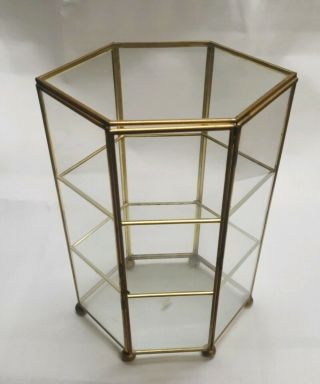 Vtg Glass Brass Small Curio Case Display Cabinet Miniatures Shelf 10.  5 " Tall