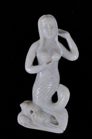 Small Vintage Carved Stone Asian/chinese Mermaid Erotic Figure On Stand
