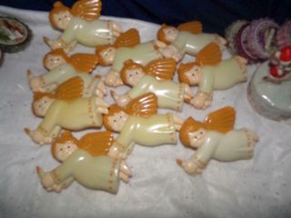 10 Vintage Blow Mold Hard Plastic Angels Christmas Light String Covers Candle 4”