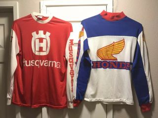 2 Vintage Motorcycle/motocross Racing Mesh Shirts.  Medium.  Husqvarna & Honda